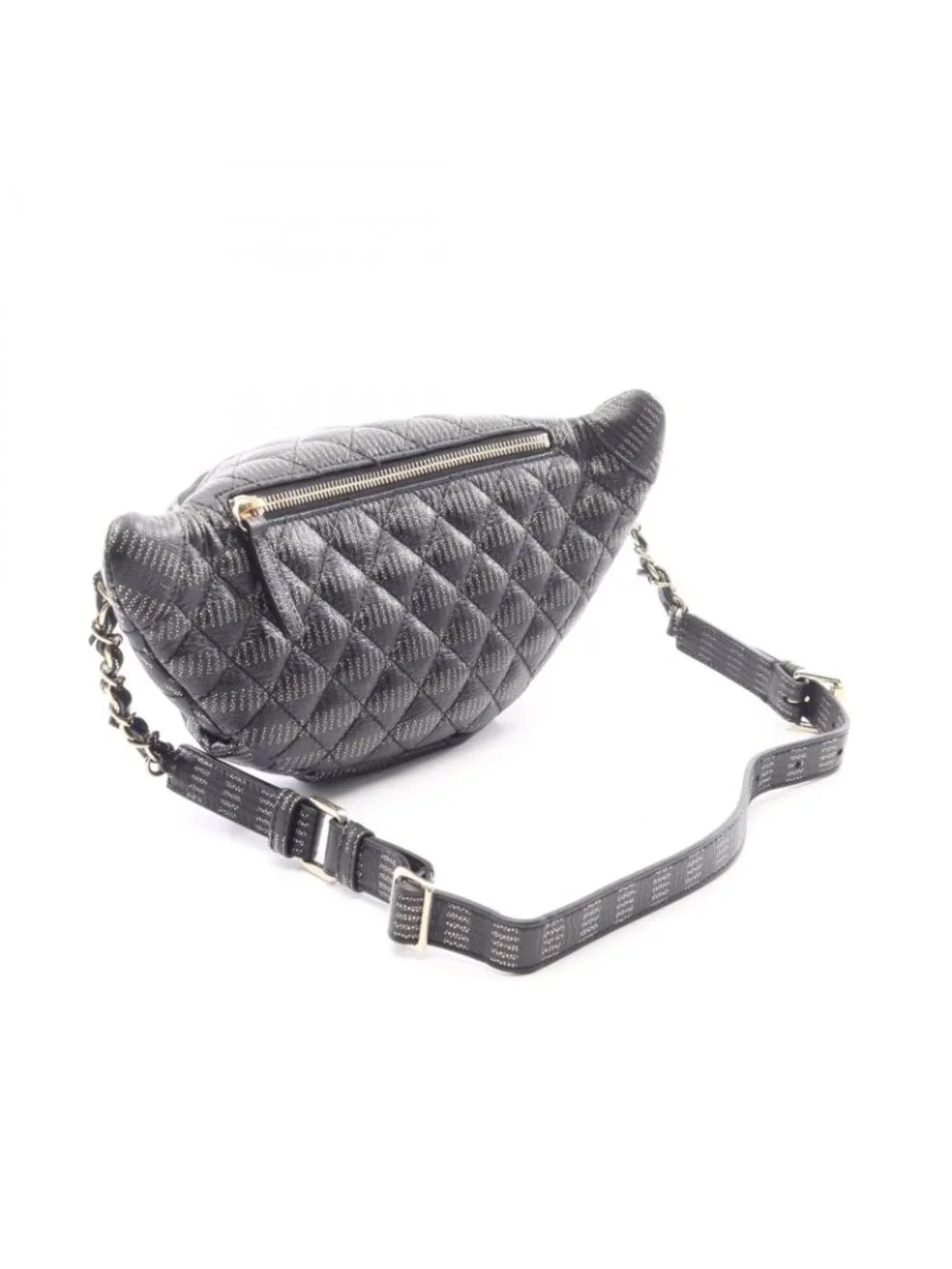 Chanel Waist Bag Quilted Black Gold Silver Leather Chain